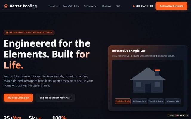 Screenshot of Vertex Roofing
